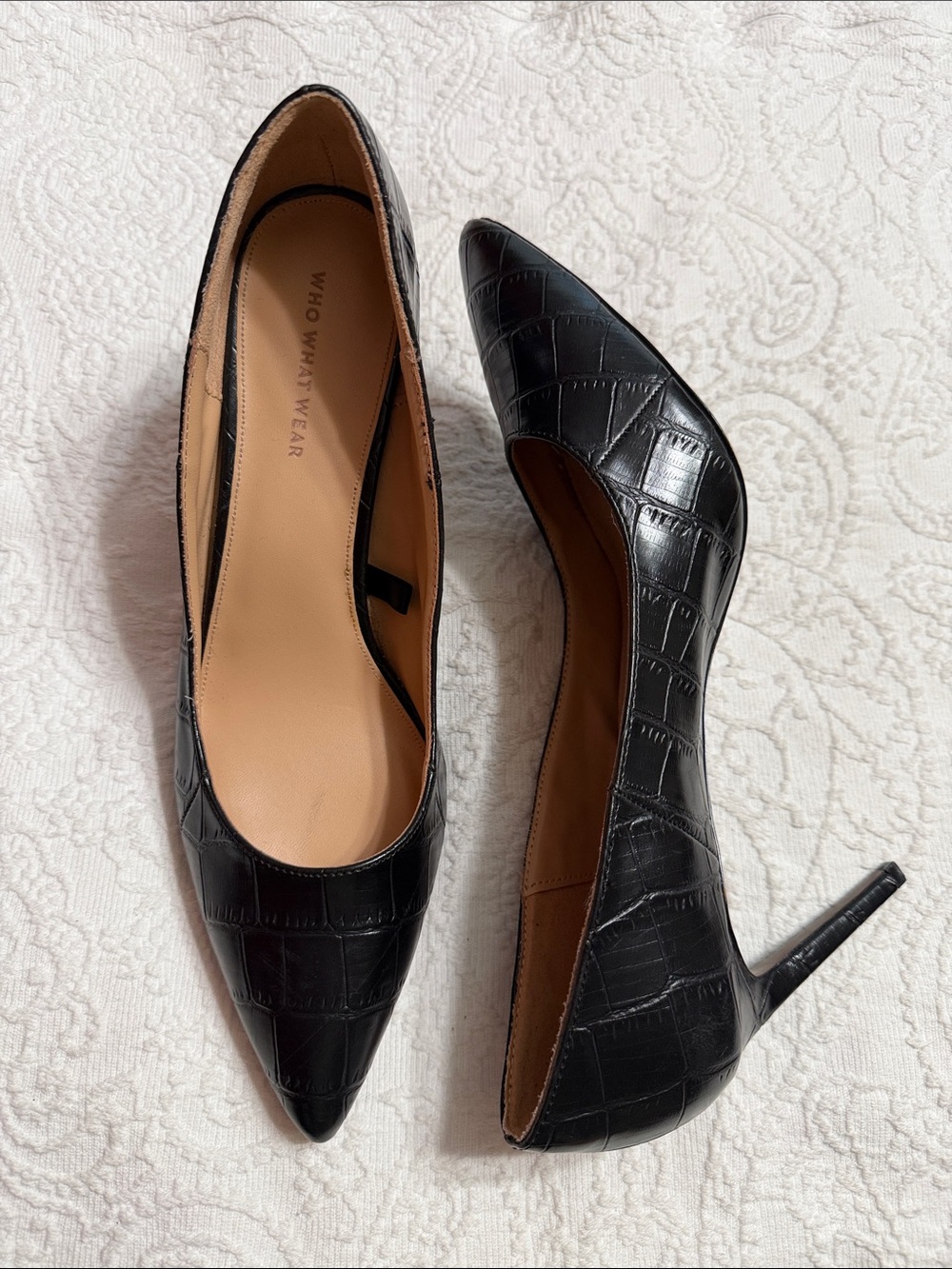 Who What Wear Black Croc-Embossed Pointed Stiletto Heels Size 12